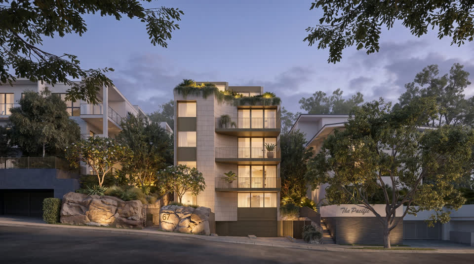 Artist impression — nine-apartment residential building designed by Metric Engineering, Pacific Parade, Dee Why